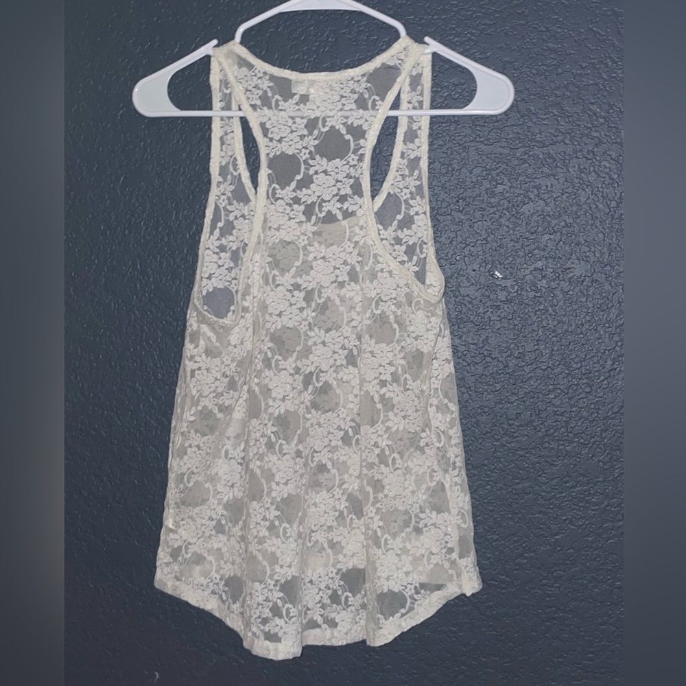 Iris Basic white floral lace tank top size medium sleeveless cami camisole comfy - Picture 2 of 10